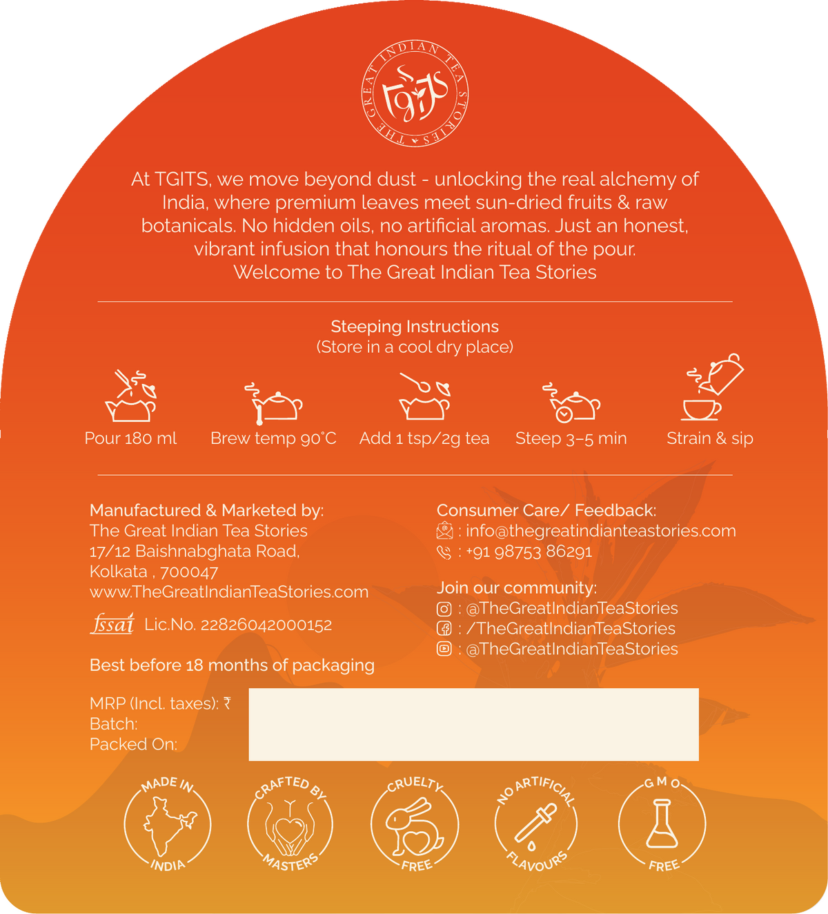 Back of Aurora Grey Lady Grey tea pouch with product and brewing information