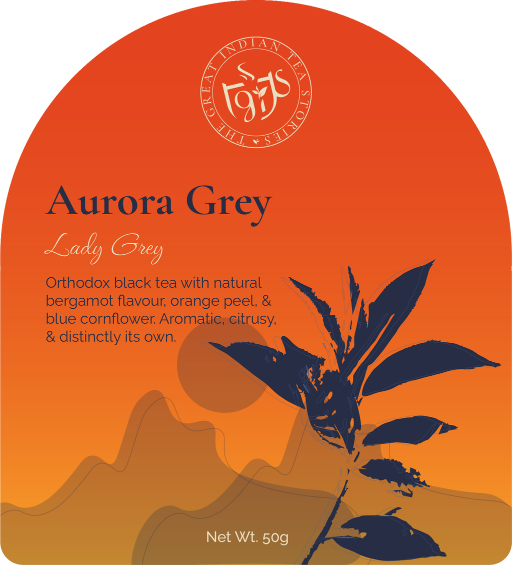 Front of Aurora Grey Lady Grey black tea pouch