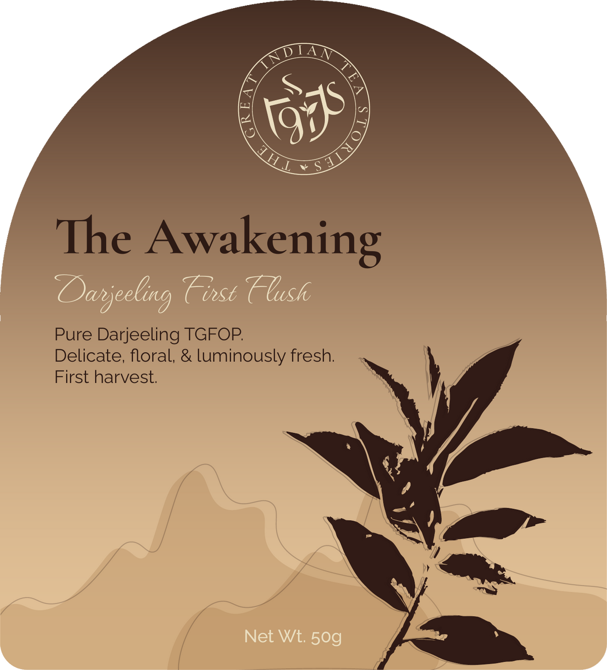 Front of The Awakening Darjeeling First Flush TGFOP tea pouch