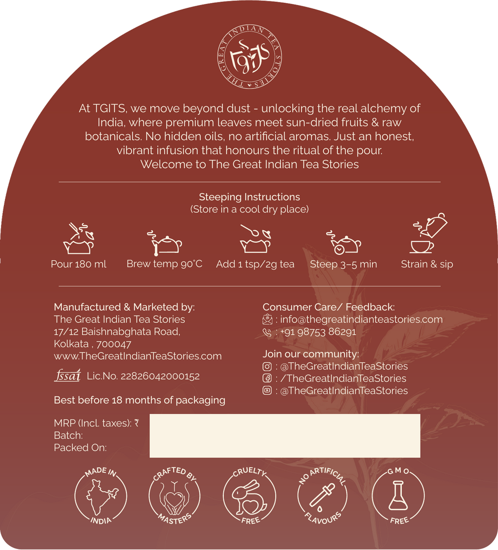 Back of The Bold Ritual OG Kadak Chai pouch with product and brewing information